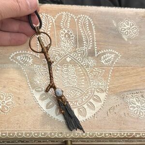 Copper Plated Black Kynite & Moonstone Besom Necklace